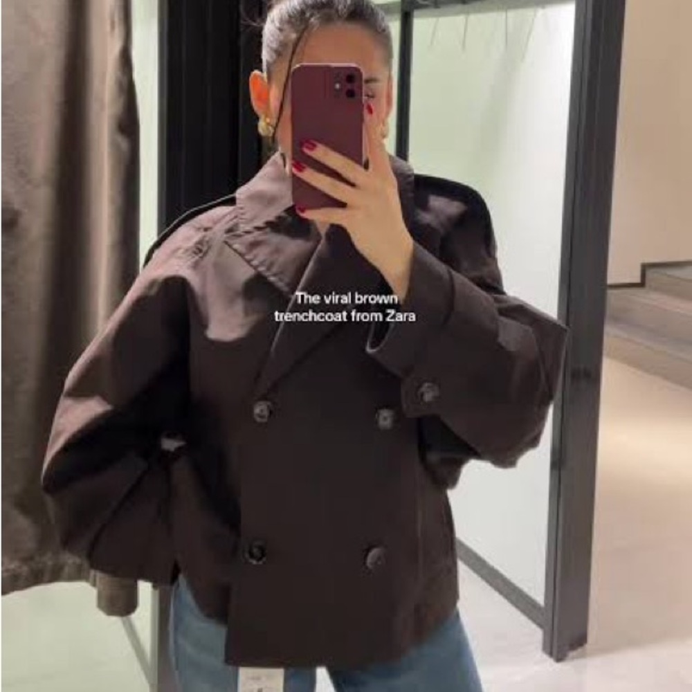 Zara Brown Cropped Trench Coat - Size Small
